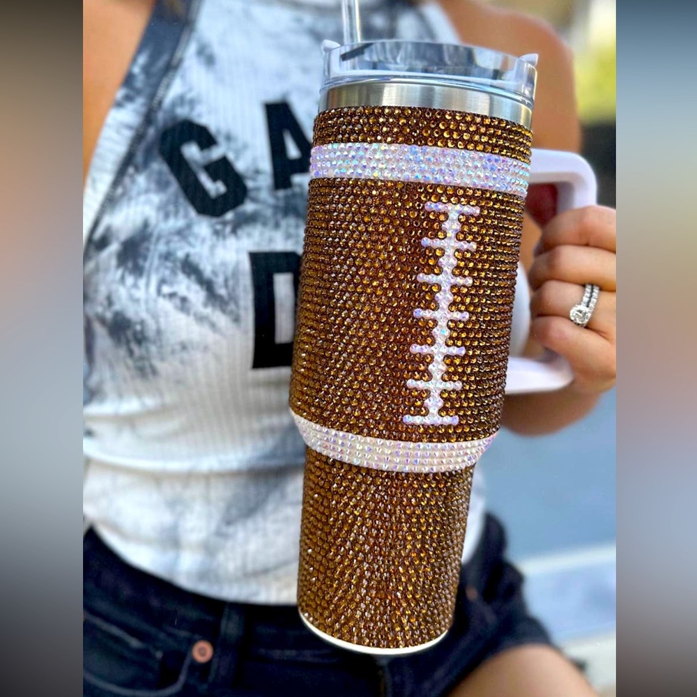 BLINGING FOOTBALL SEASON
40oz rhinestone studded stainless steel tumbler
Straw